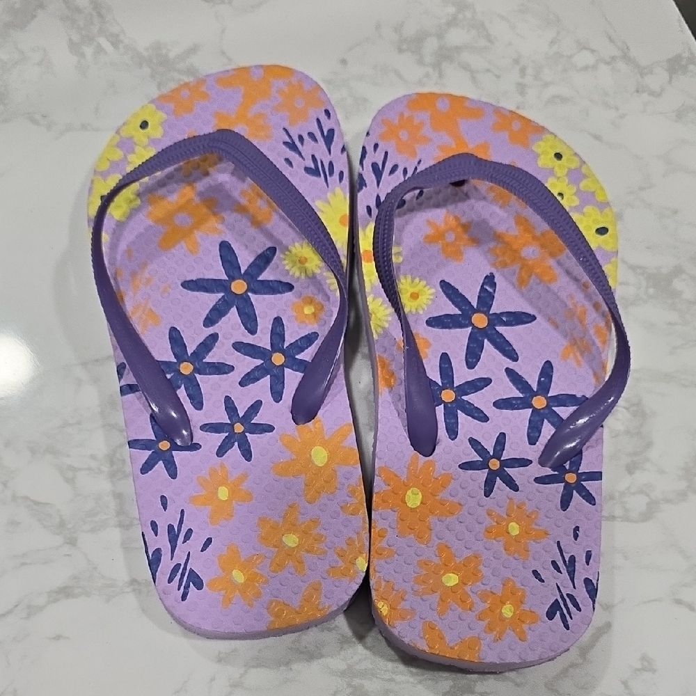 Kids Floral Purple Flip Flops
